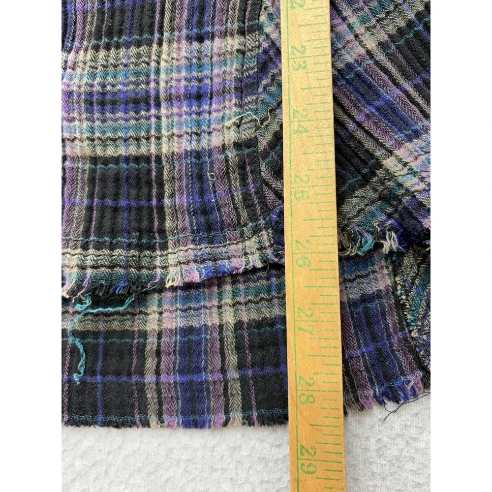 Free People Shirt Womens XS Purple Plaid Button Front Frayed Hem Tunic‎ Top